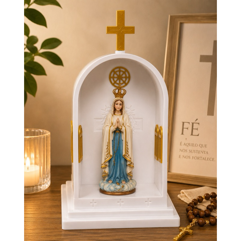 Capela Religiosa Decorativa Nossa Senhora Jesus Altar Católico Oratório de Mesa Cantinho da Oração Decoração Fé Presente