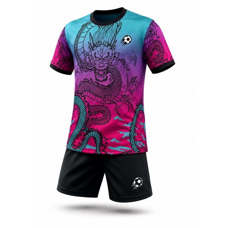 Conjunto Infantil Futebol Dragão Camisa e Short Estampado