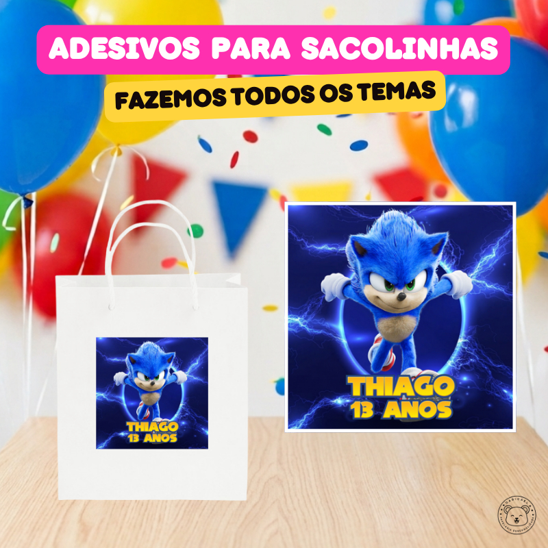 ENVIO RÁPIDO Adesivo Rótulo Personalizado para Sacolinha Sonic | Aniversário, Festa, Lembrancinhas, Mimos