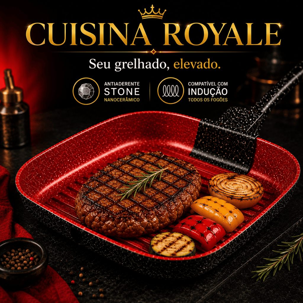 Frigideira Grill Quadrada 24cm Antiaderente Stone Nanocerâmico Para Indução Cuisina Royale