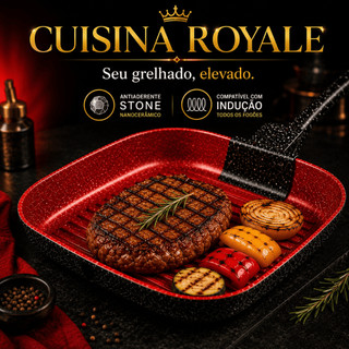Frigideira Grill Quadrada 24cm Antiaderente Stone Nanocerâmico Para Indução Cuisina Royale