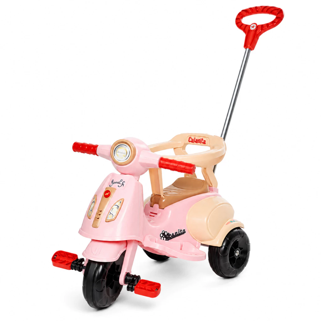 Carrinho De Passeio Triciclo Vespita Avespa Motoca Com Pedal Apoio de Pé e Haste Empurrador Infantil