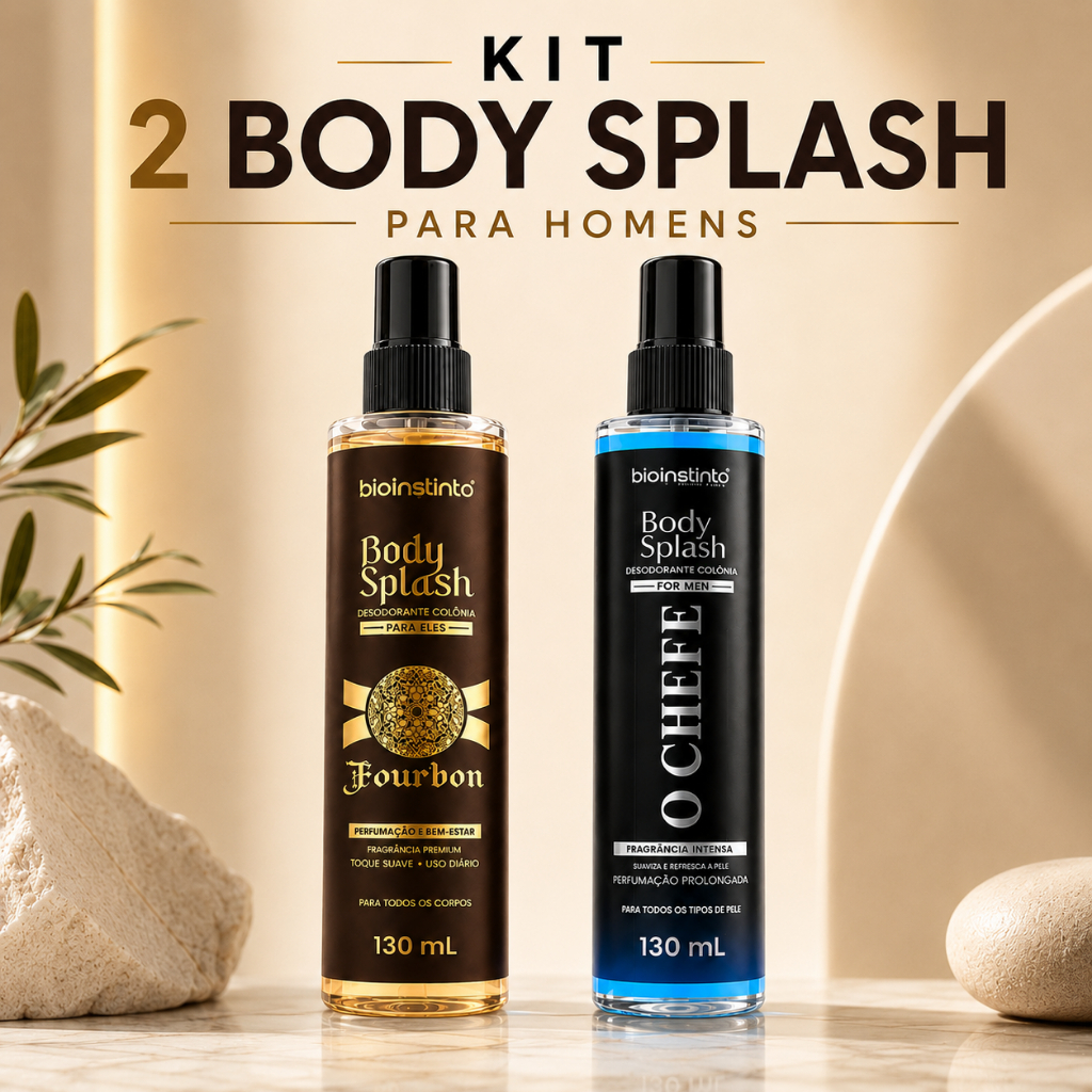 Kit 2 Body Splash Masculino Bio Instinto O Chefe + Fourbon 130ml Perfume Corporal Desodorante Colônia