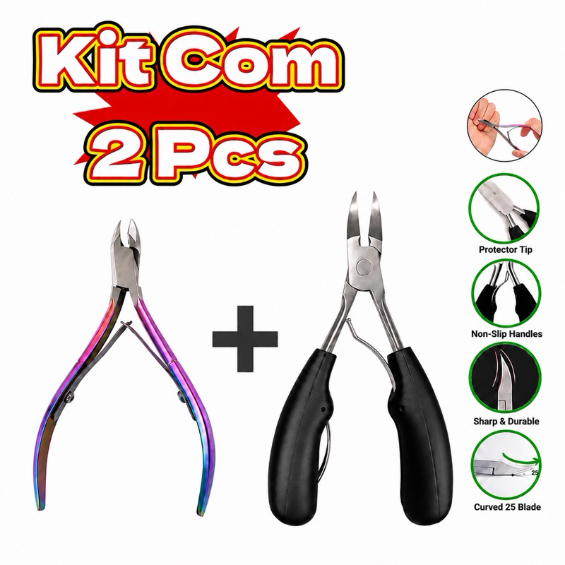 Kit Com 2 Alicates Profissionais Para Manicure Corte De Unha E Cutícula Inox Mola Dupla Esterilizável