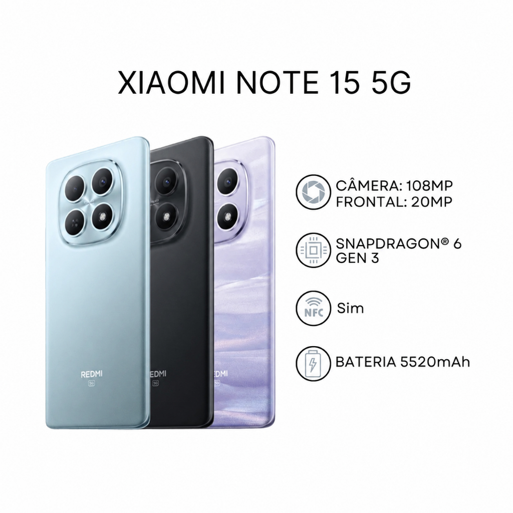 Xiaomi Redmi Note 15 5G Versão Global 256/512GB  e 8GB RAM, Processador Snapdrag