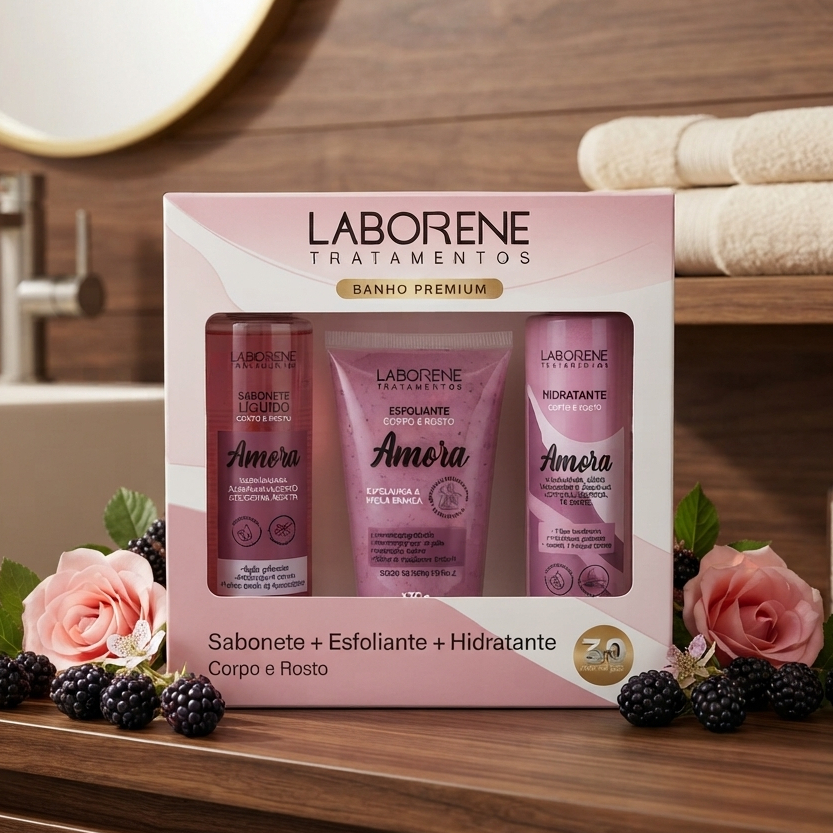 KIT BANHO PREMIUM - Esfoliante 170g + Sabonete líquido 200ml + Hidratante 200ml