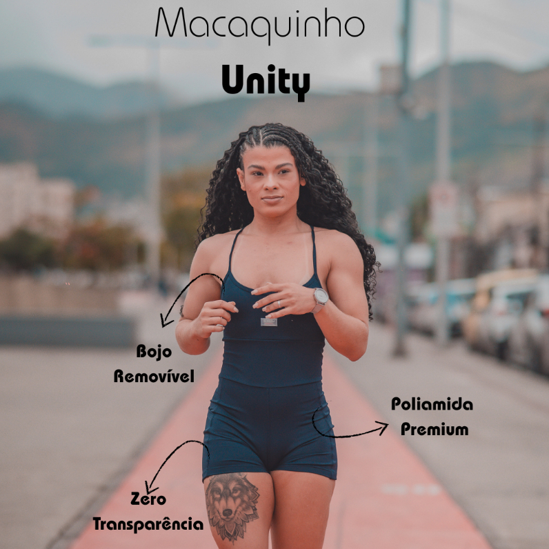 Macaquinho Unity Fitness - Academia, Poliamida,zero transparencia,bojo removível