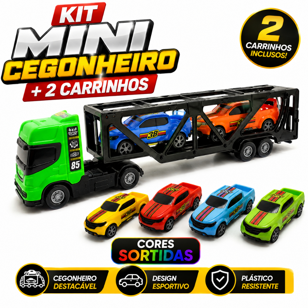 Caminhão de Brinquedo Menino Mini Cegonheiro Com 2 Carrinhos - Bs Toys Cores Sortidas
