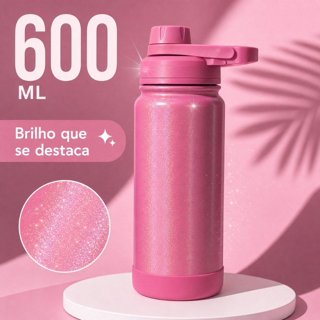 Garrafa Térmica de Água 600ML 304 Inox Com Alça Colorida Pintura Arco-íris Piscante 24h Gelado 12h Quente XR-67
