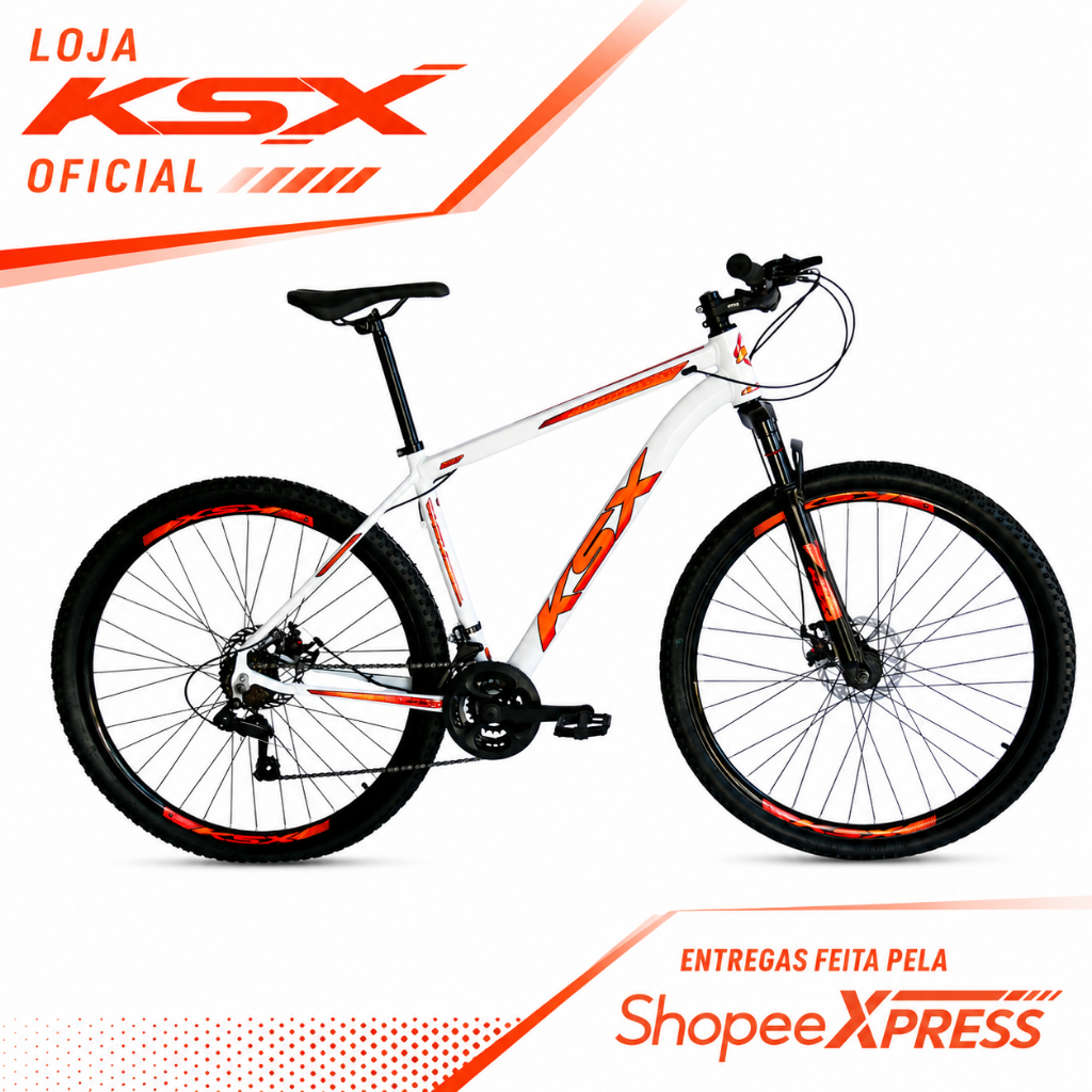 Bicicleta Aro 29 KSX Alumínio 6061 21V Freio a Disco Suspensão Cabeamento Interno Unissex