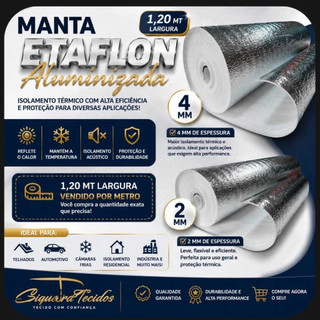 MANTA TERMICA 2 MM e 4 MM DE *ESPESSURA* ETAFLON ALUMINIO (VENDA A PARTIR DE 1,00 M x 1,20 mt LARGURA)NÃO E AUTOCOLANTE