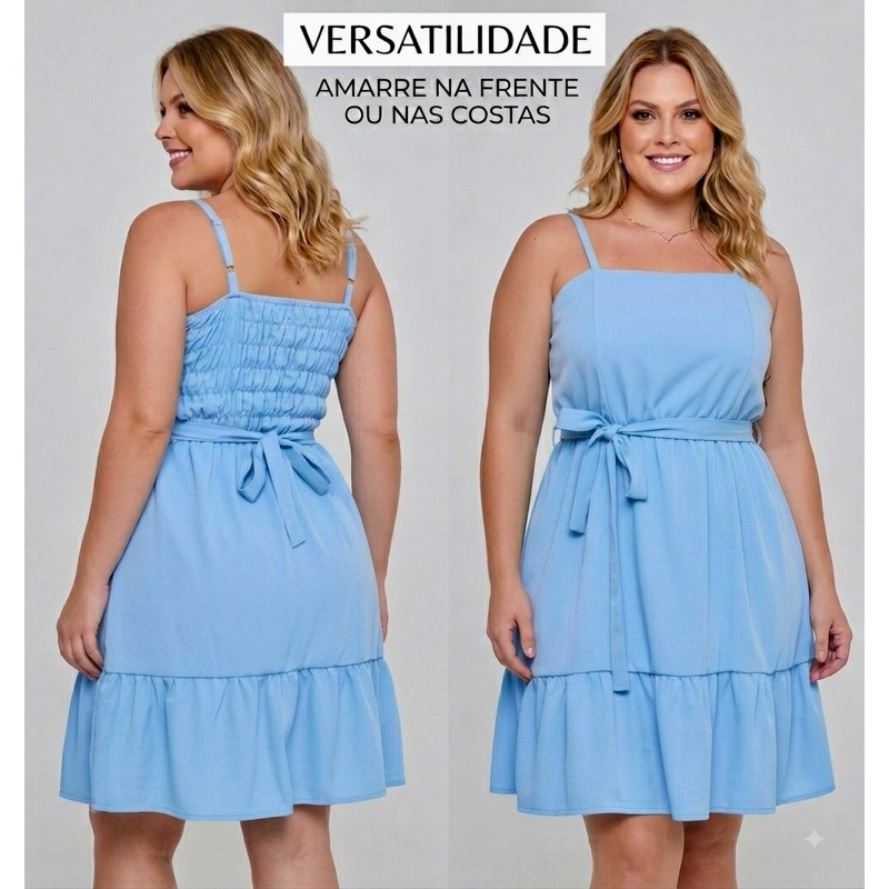 Vestido Feminino Elegante de Alcinha com Cinto Soltinho Estiloso Curto Midi
