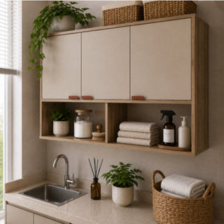 Armário Aéreo Cozinha 90cm 3 Portas 2 Nichos Branco Off White Envio Imediato