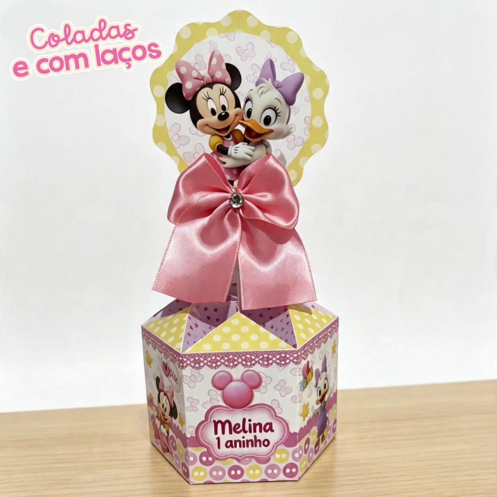 Centro de Mesa Minnie e Margarida Baby |Sextavada| Personalizado|Lembrancinha|Aniversário|Festa Infantil