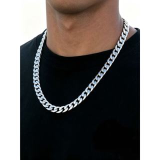 Corrente Cubana Masculina Banhada Prata 925  60/70cm 10mm Corrente NK Grossa Hip Hop Sem Pingente Presente