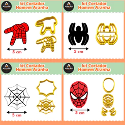 Kit 4 Cortadores Homem-Aranha 5cm para Docinhos, Bolo e Pasta Americana Biscuit