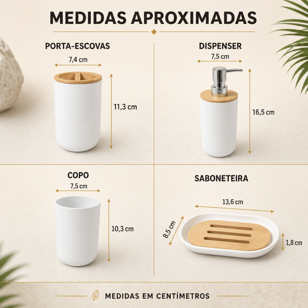 Kit Banheiro 4 Peças Luxo Dispenser de Sabonete Líquido Porta Escova de Dentes Saboneteira — imagem 2 de 2