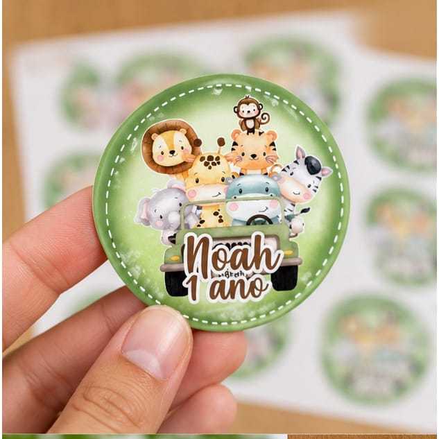 Adesivos Redondo Safari Personalizado para Festa Infantil 6cm Lembrancinhas Caixinha Decoração.