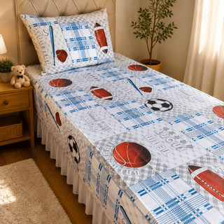 Colcha Solteiro Estampada + Porta Travesseiro Kit 2 Peças Lençol para Cama Decoração Quar…