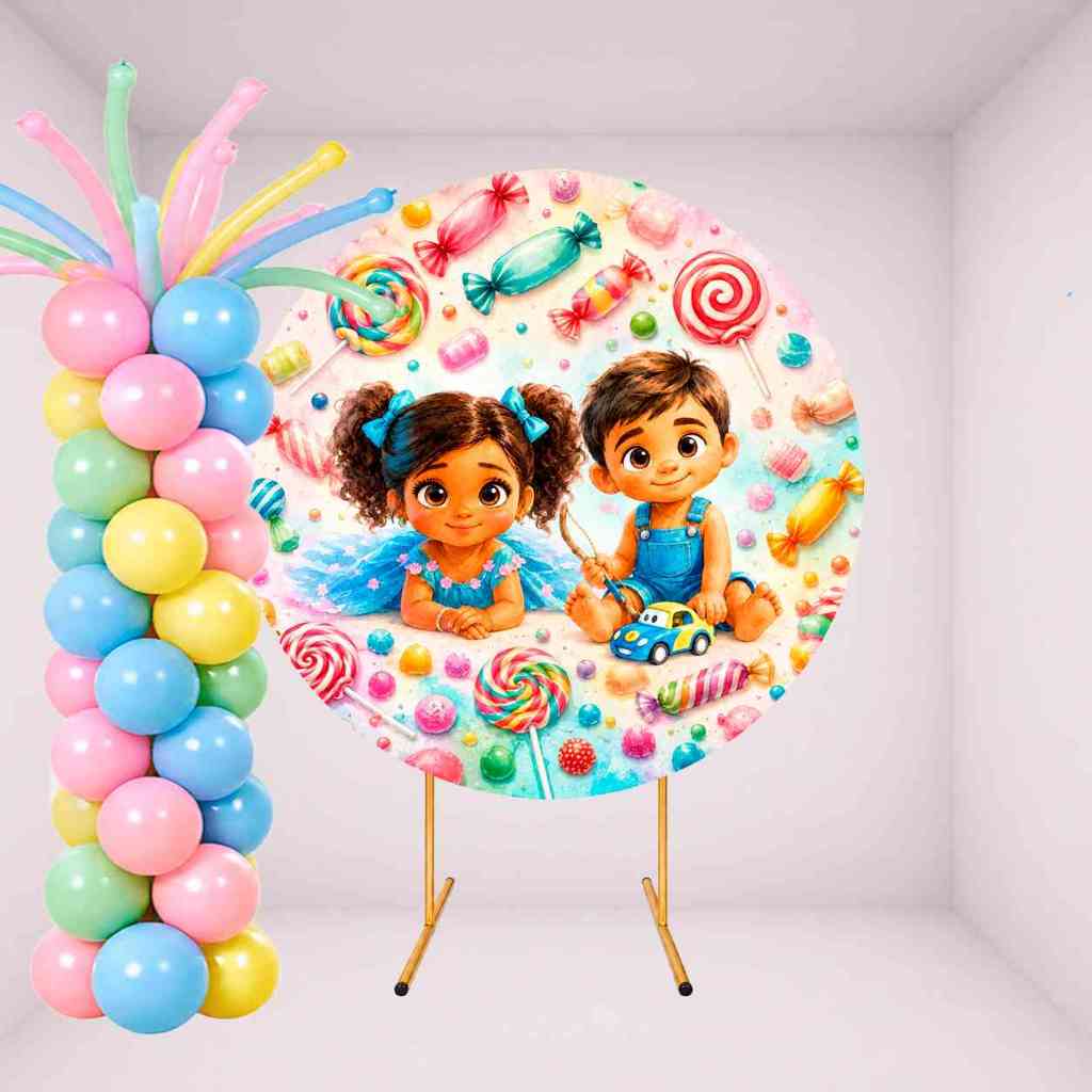 Capa Painel Redondo Erê Cosme e Damião Decorativo Festa 50cm 1,30m ou 1,50m
