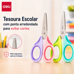 Tesoura Escolar Deli Infantil com Ponta Arredondada e Cabo Confortável