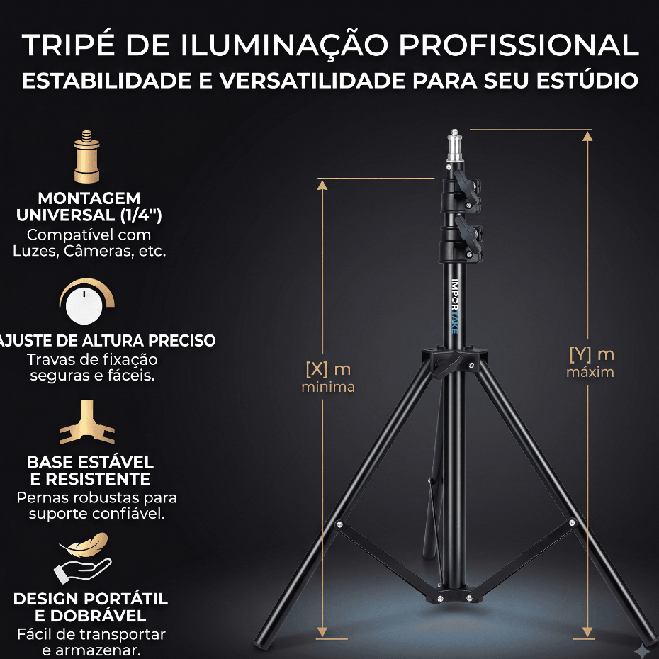 Tripé Profissional Para Celular E Câmera Pedestal 2,1m Suporte Horizontal E Vertical Preto