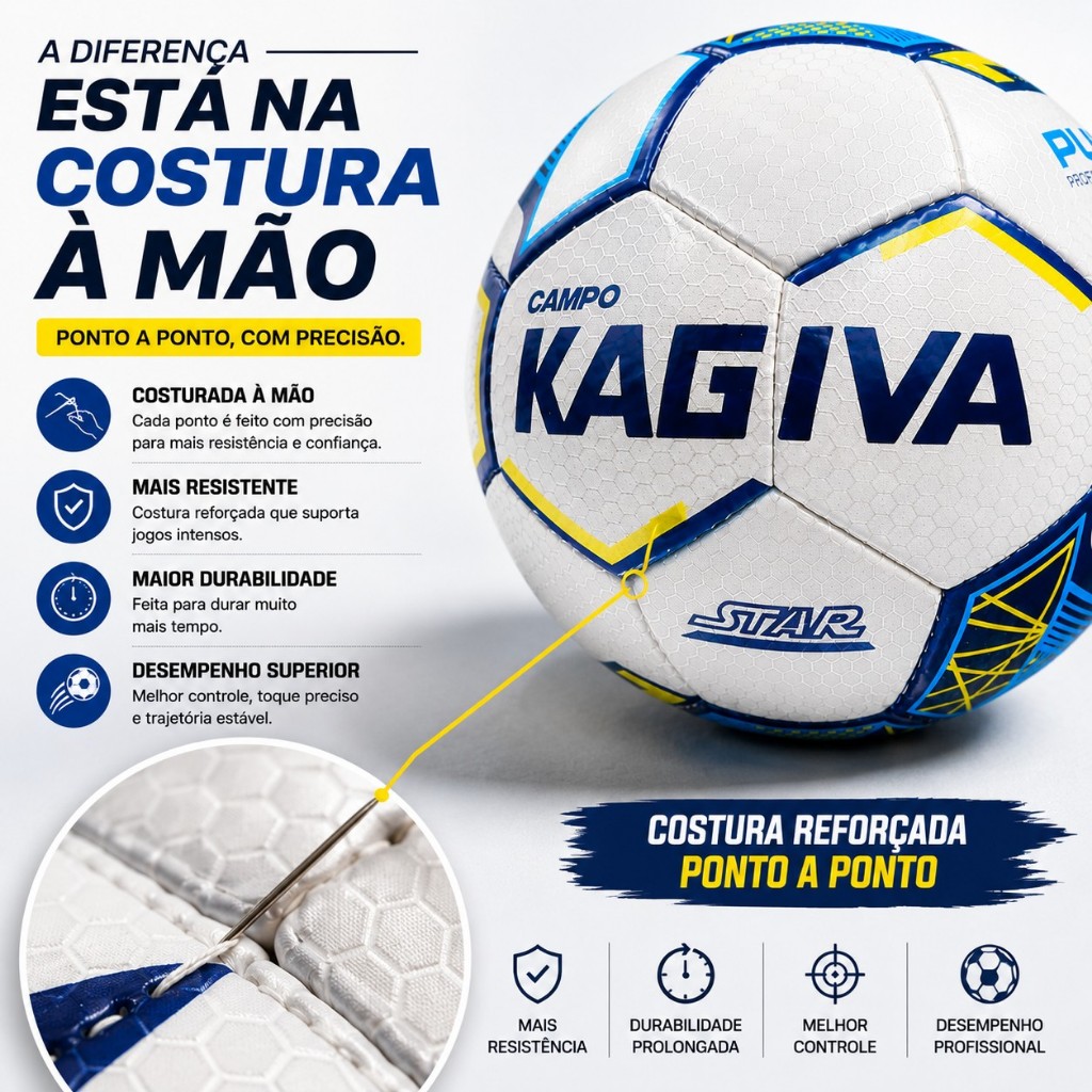 Bola Kagiva Star C/C Futebol Campo Com Costurada a Mão Bola Futebol Oficial