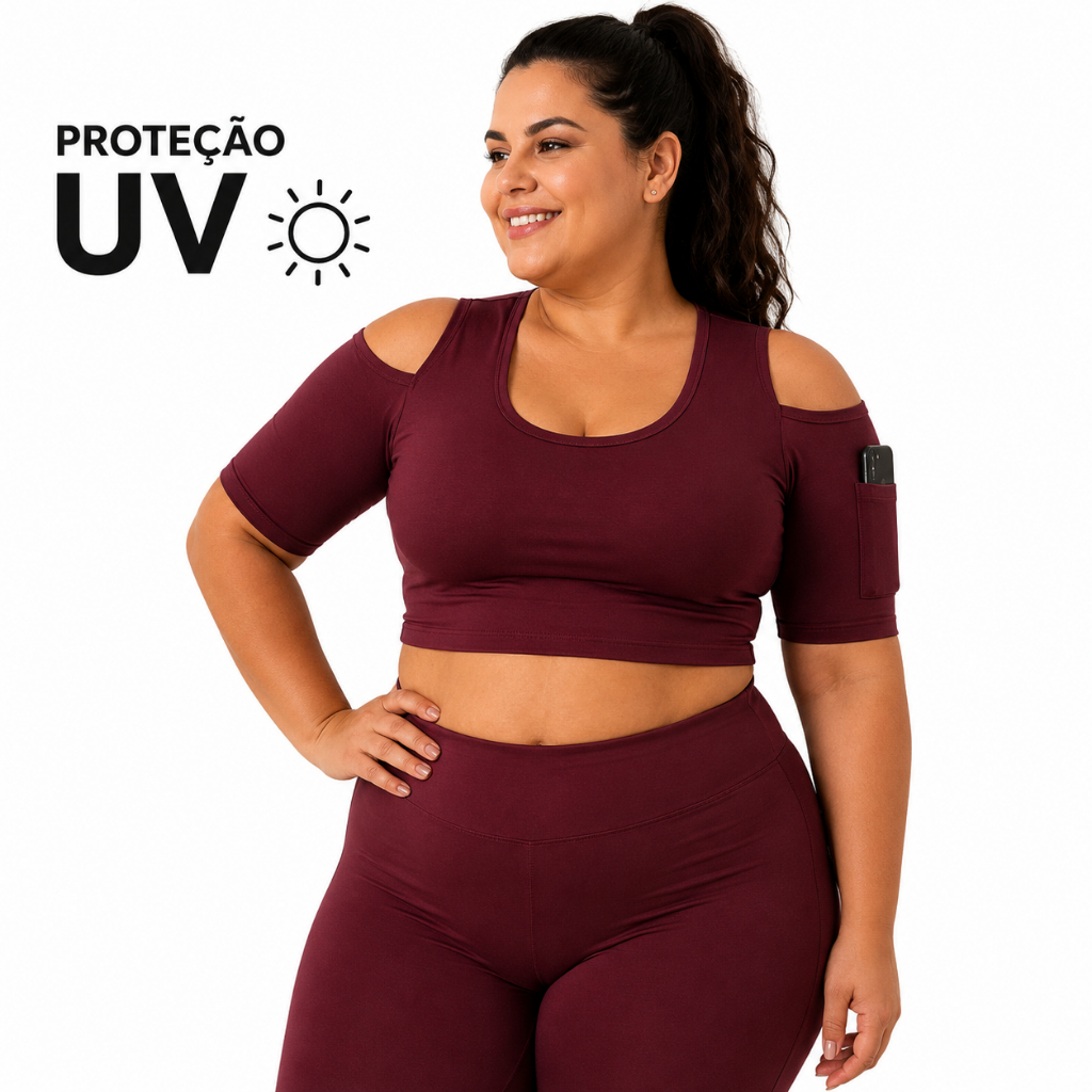Top Com Bolso na Manga em Poliamida PROTEÇÃO UV Fitness Corrida Feminino — imagem 2 de 2