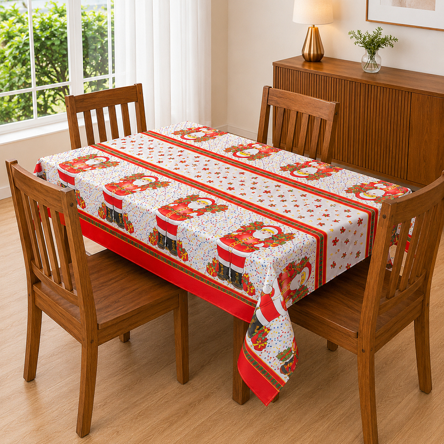 Toalha de Mesa Natalina Oxford Estampada Natal 4 6 8 10 12 Lugares Retangular Quadrada Decoração Ceia