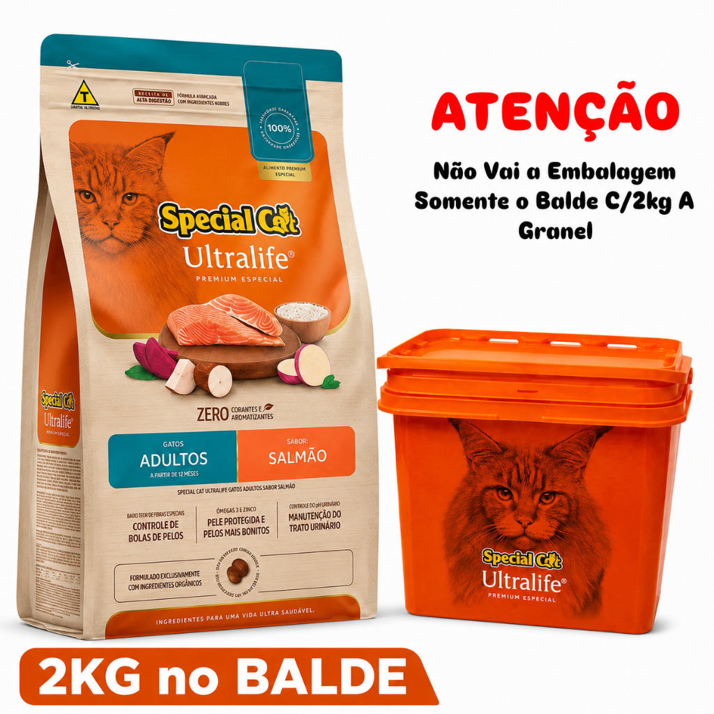 Ração Gatos Adulto Special Cat Premium Ultralife Sabor Salmao Arroz Vai 2 Kg No Balde