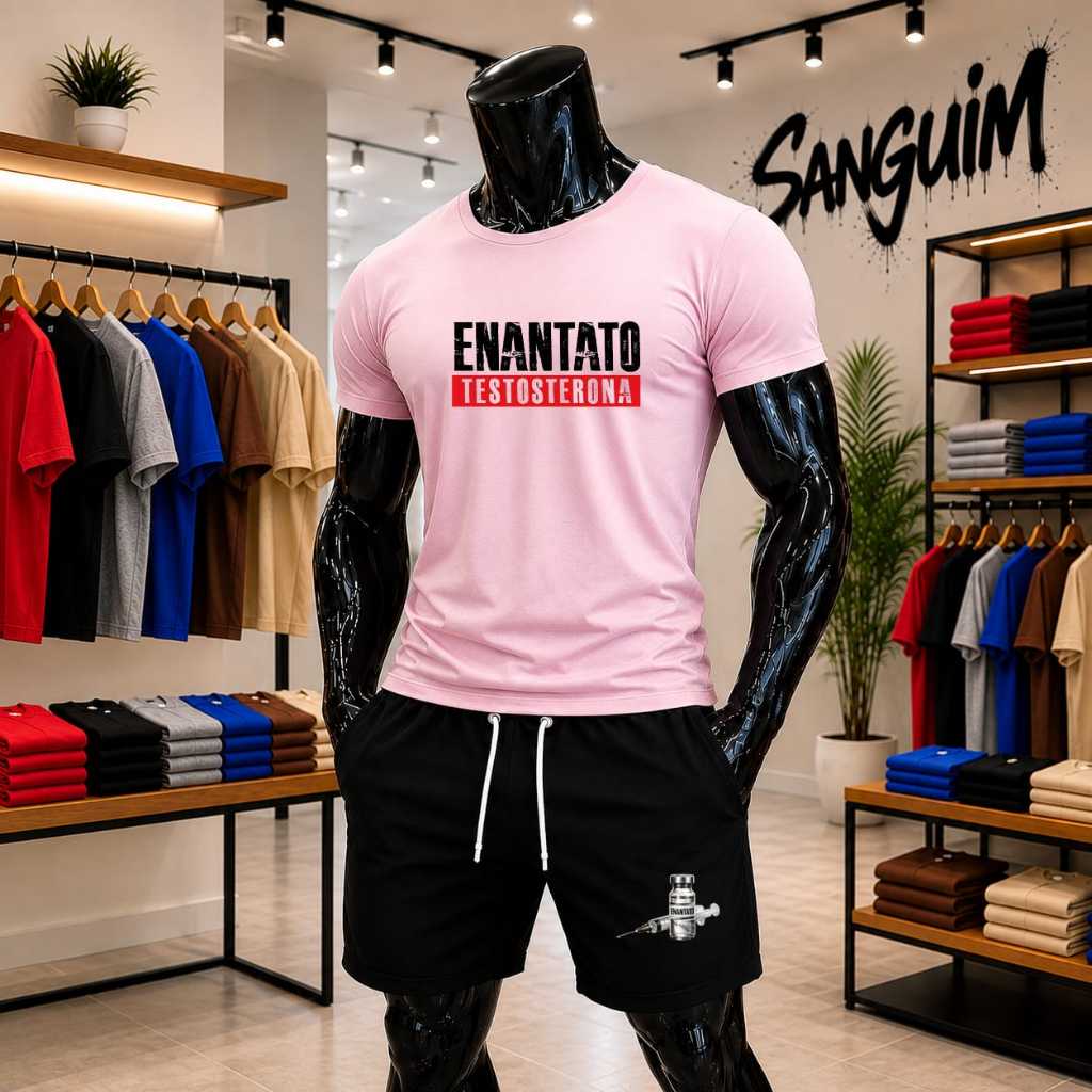 Camiseta 100% Algodão Enant + Short Tactel Conjunto Leve, Confortável e Perfeito Para Academia, Treino, Caminhada Casual
