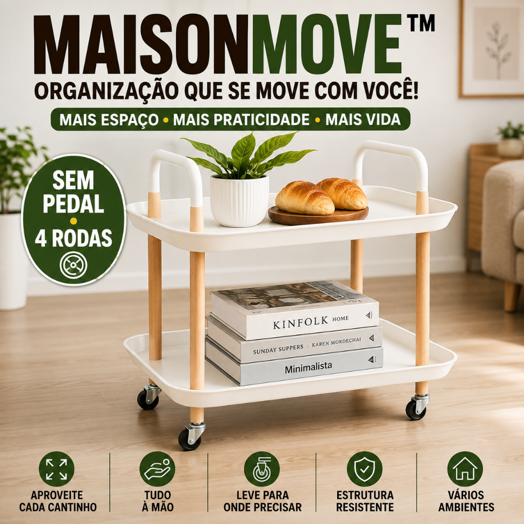 Carrinho Organizador Multiuso 2 Prateleiras Alta Capacidade Fácil Mobilidade Resistente