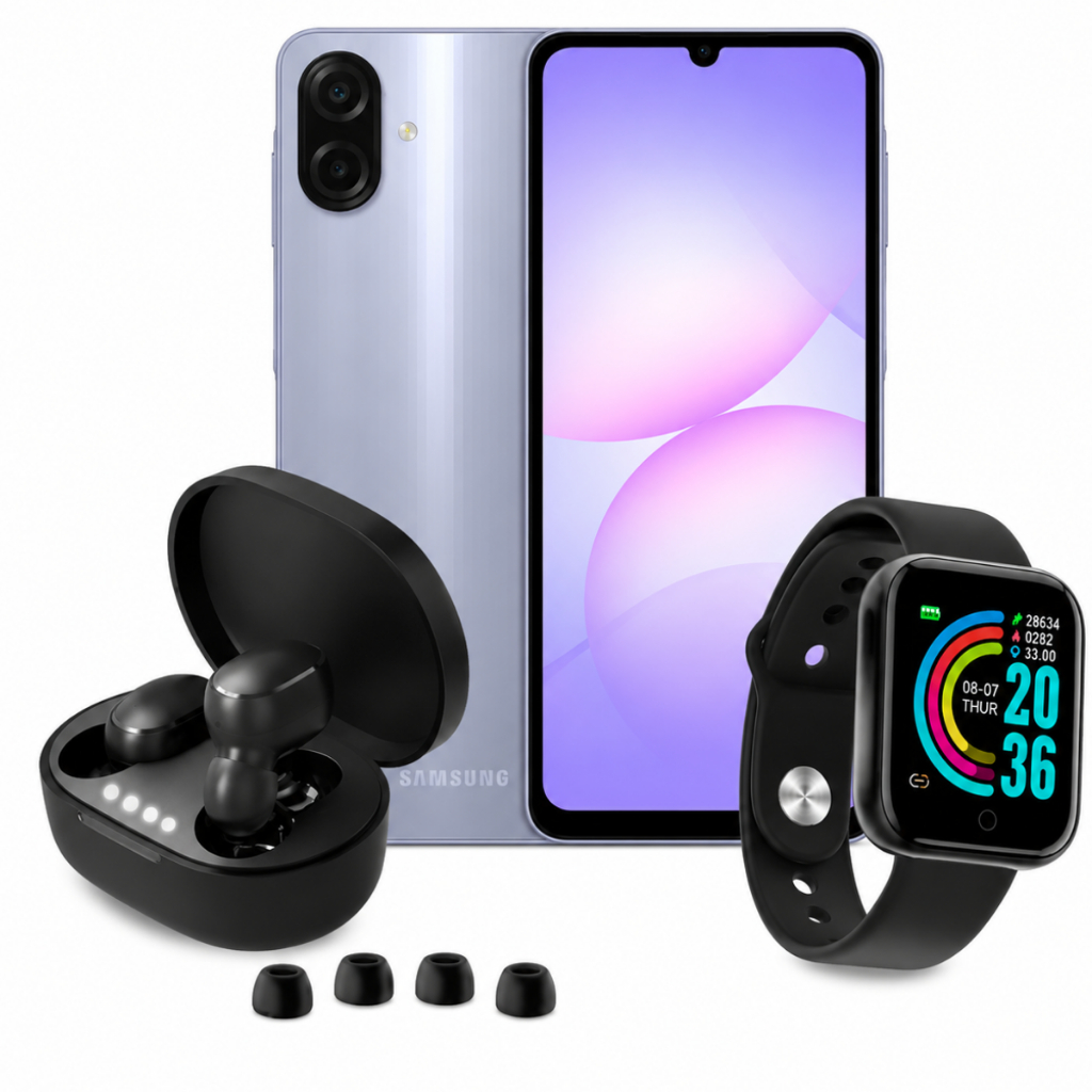 Smartphone Samsung Galaxy A07 128GB Câmera 50MP 5000mAh + Smartwatch + Fone