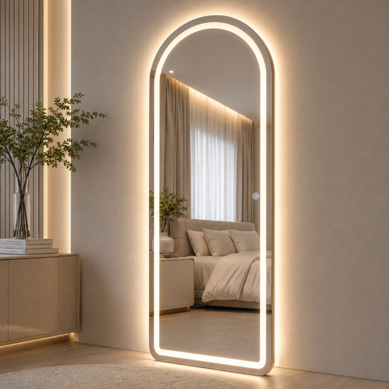 Espelho Decorativo MADRI 120x50 LED Touch 3 Tons Jateado Corpo Inteiro Sala Quarto Hall