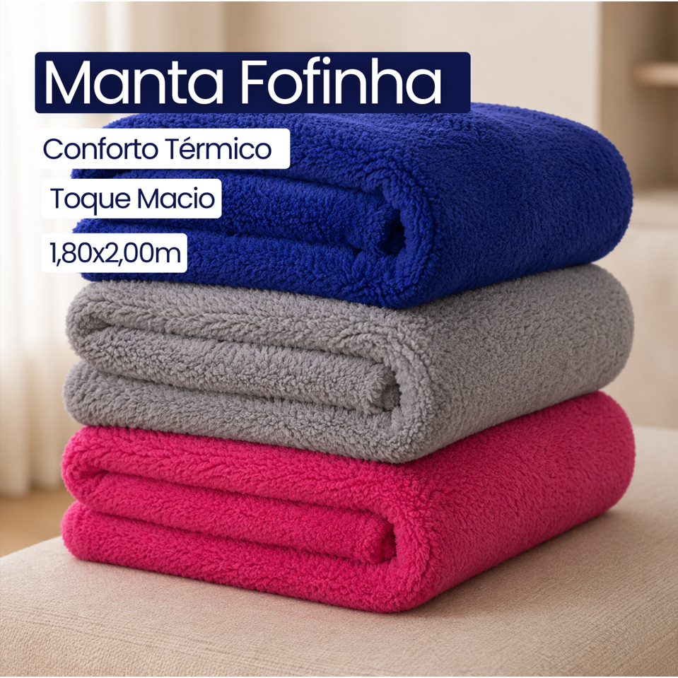 Manta Cobertor Soft Casal Fofinha Lisa 1,80m x 2,00m Toque Macio Premium