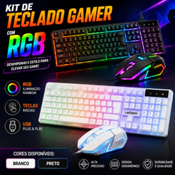 Kit teclado mouse gamer semi mecanico RGB usb jogos Pc preto e branco