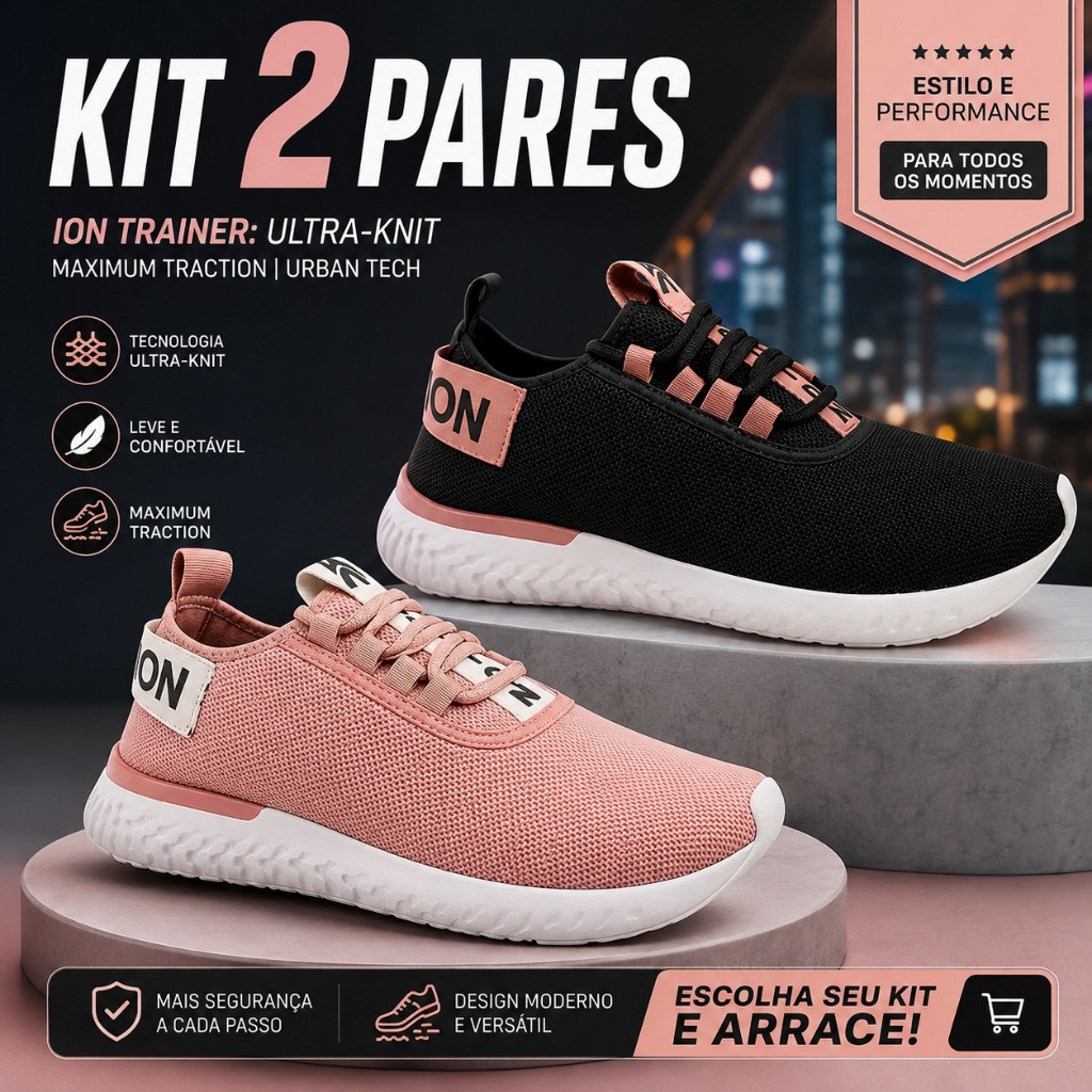 Kit 2 Tênis Feminino Academia Esportivo Corrida Caminhada Unissex Confortavel Leve Promoção