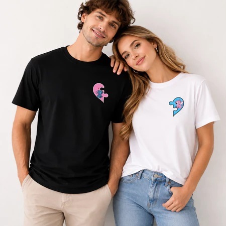 Conjunto Camisetas STITCH ANGEL QUEBRA CABEÇA unissex oversized streetwear camisa kit casal couple