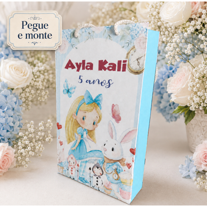 MINI Sacolinha Surpresa Personalizada  ALICE  nos país das maravilhas - Lembrancinha Festa Infantil Pegue e Monte