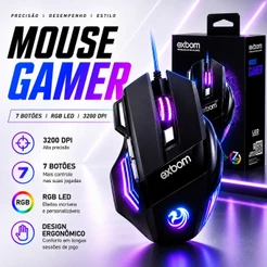 Mouse Gamer 3200 DPI LED RGB USB 7 Botões para PC Notebook