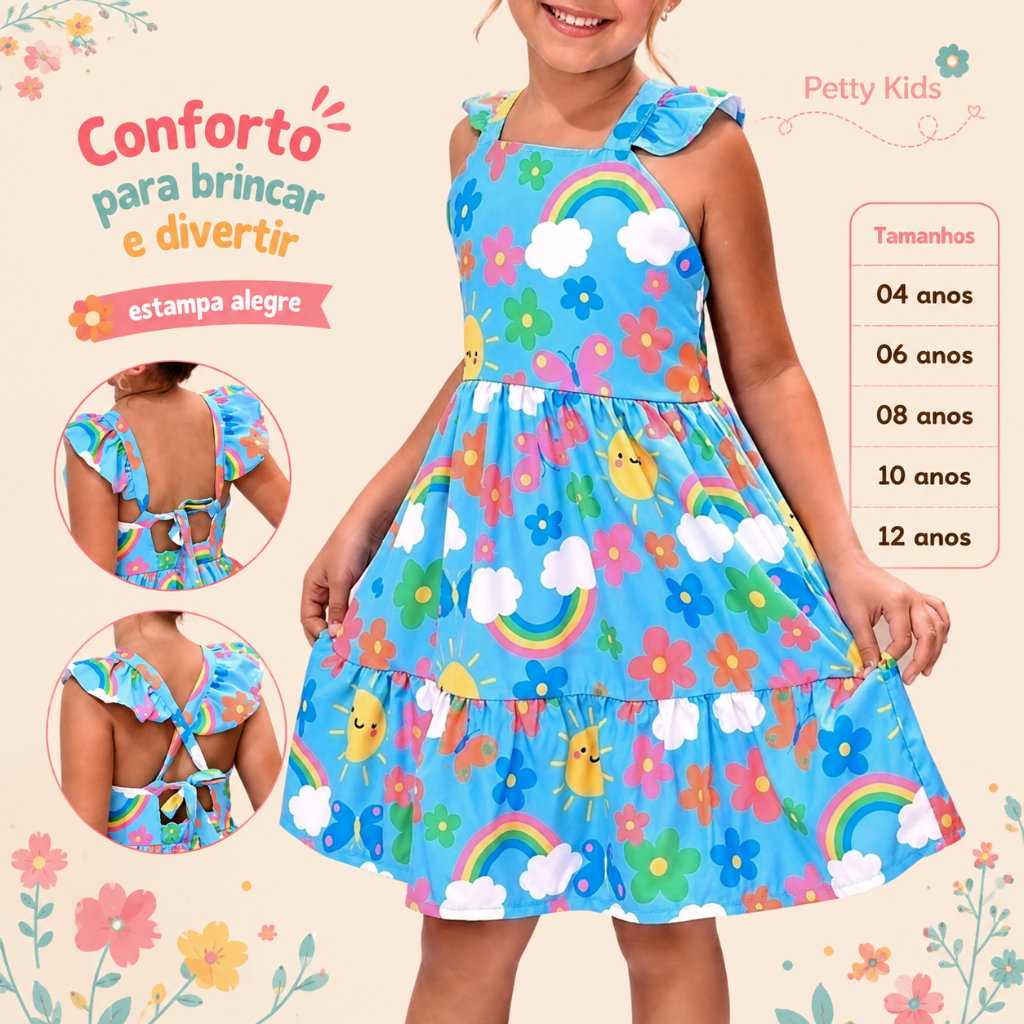 Roupa Infantil Menina Vestido Princesa Casual  Fresquinho Confortável  Alegre