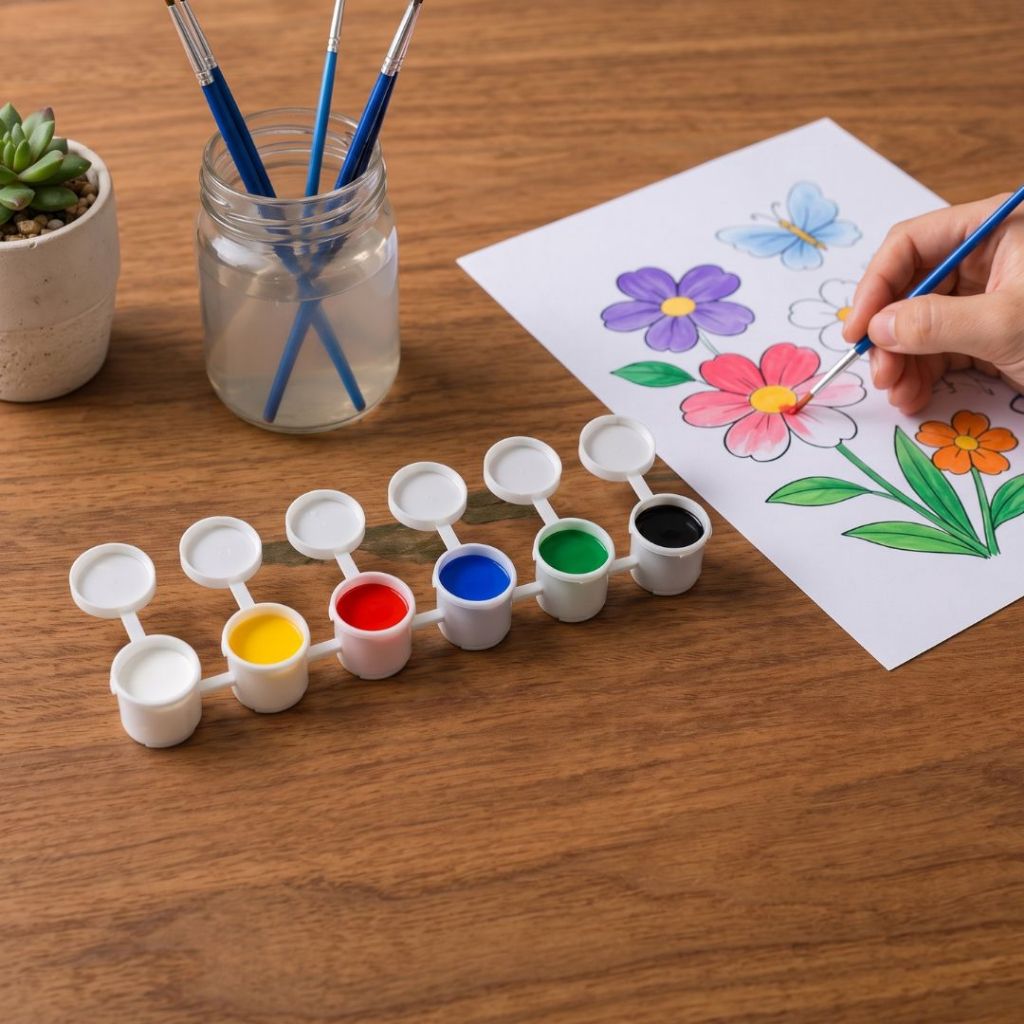 Tira de Potes para Tinta com 6 Copos e Tampas | Organizador para Tintas Pigmentos e Artesanato