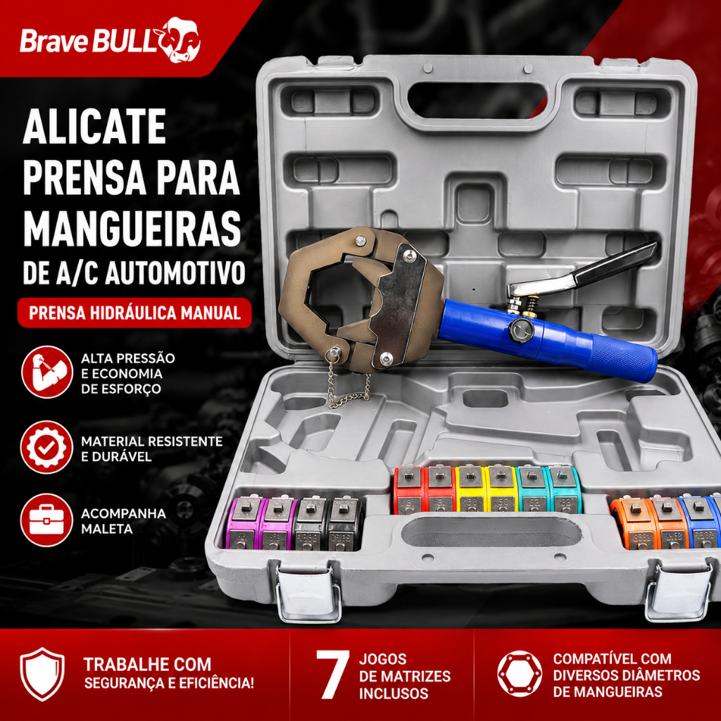 Clipadeira Hidráulica Portátil BraveBull 8 Toneladas para Mangueiras de Ar-Condicionado