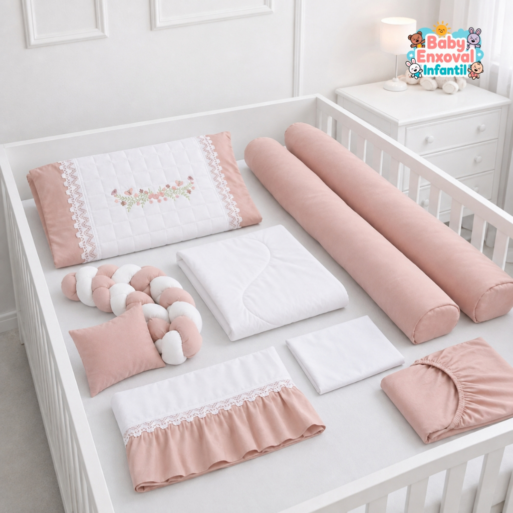 Kit Berço Americano Menina 09 Peças Linha Afeto Micro Percal - Várias Cores