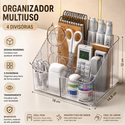 Organizador Multiuso Transparente de Mesa com 4 Divisórias Porta Maquiagem e Acessórios