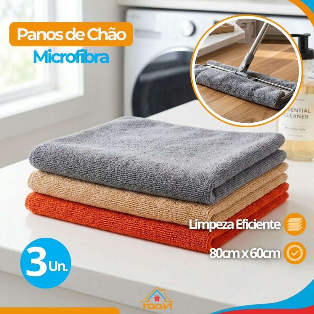 Pano de Chão Grande Microfibra 60x80cm Alta Absorção Reutilizável