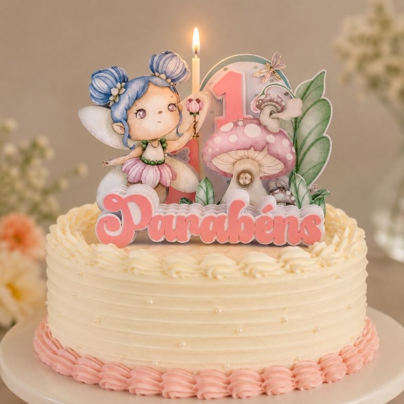 Topo de bolo Vela Cenário Personalizada Todos os Temas Papelaria Aniversario Jardim Encantado Fadas Entrega Rapida