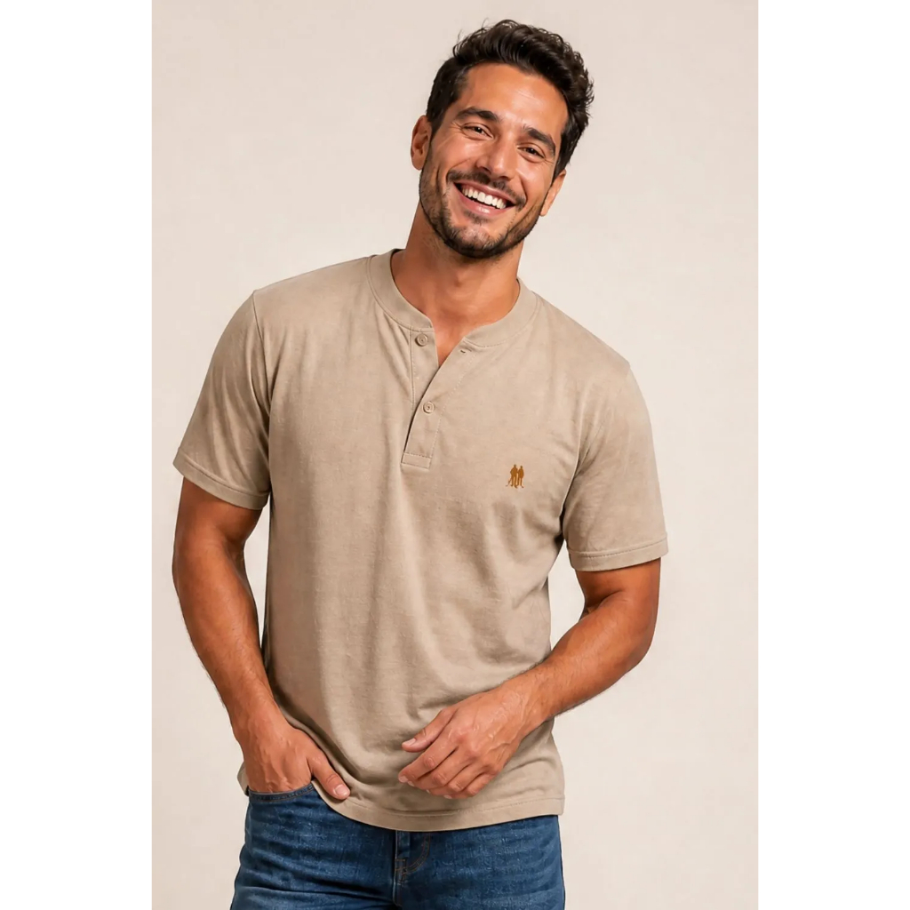 Polo Masculina Gola Portuguesa Polo Wear Bege Médio