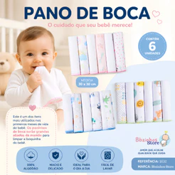 kit Pano paninho de Boca Bebe com 6 Unidades 100% Algodão 30x30cm Papi - karinho