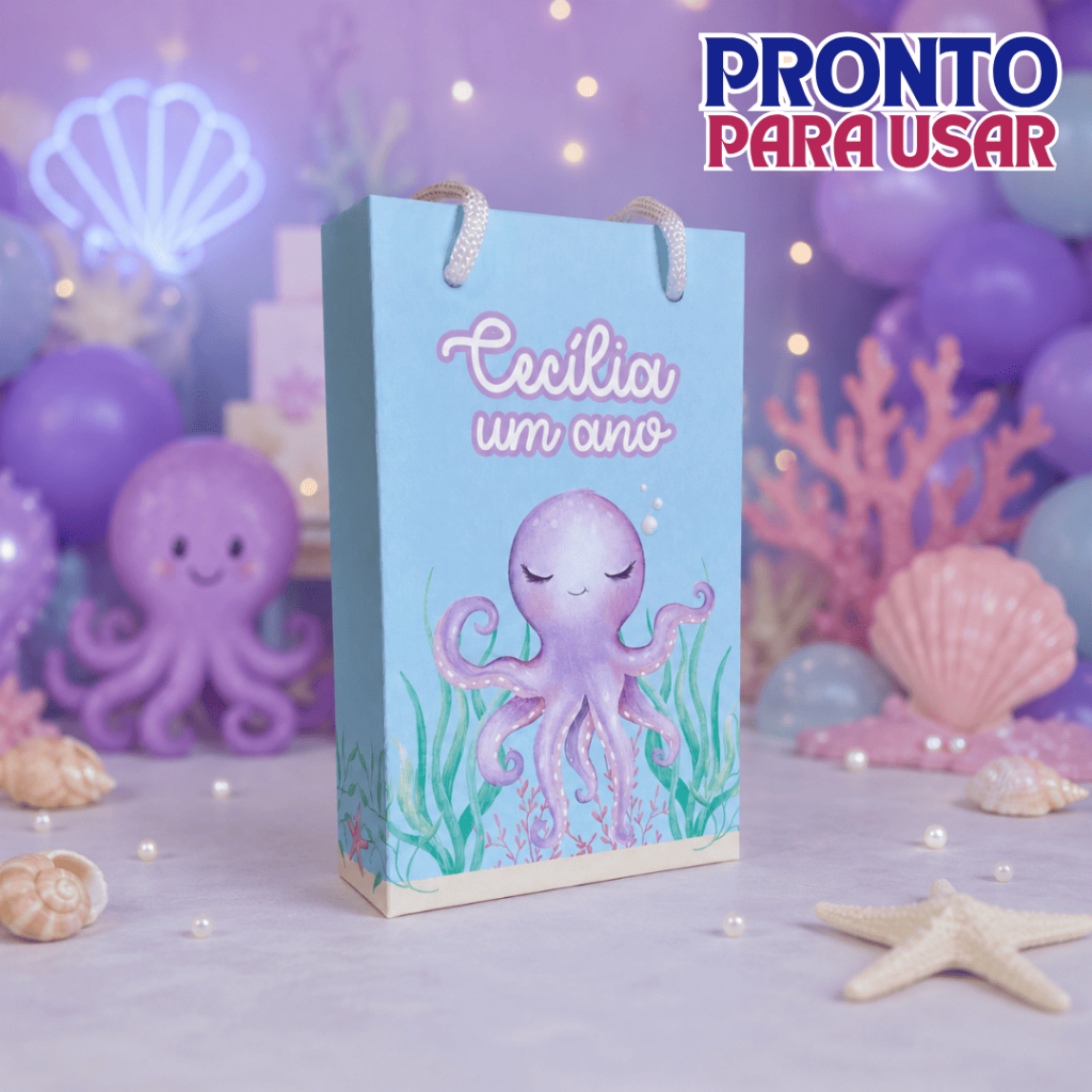 Sacola Surpresa Personalizada P Fundo do Mar Menina - Lembrancinha - Festa Infantil - Aniversário - CAIXAS MONTADAS